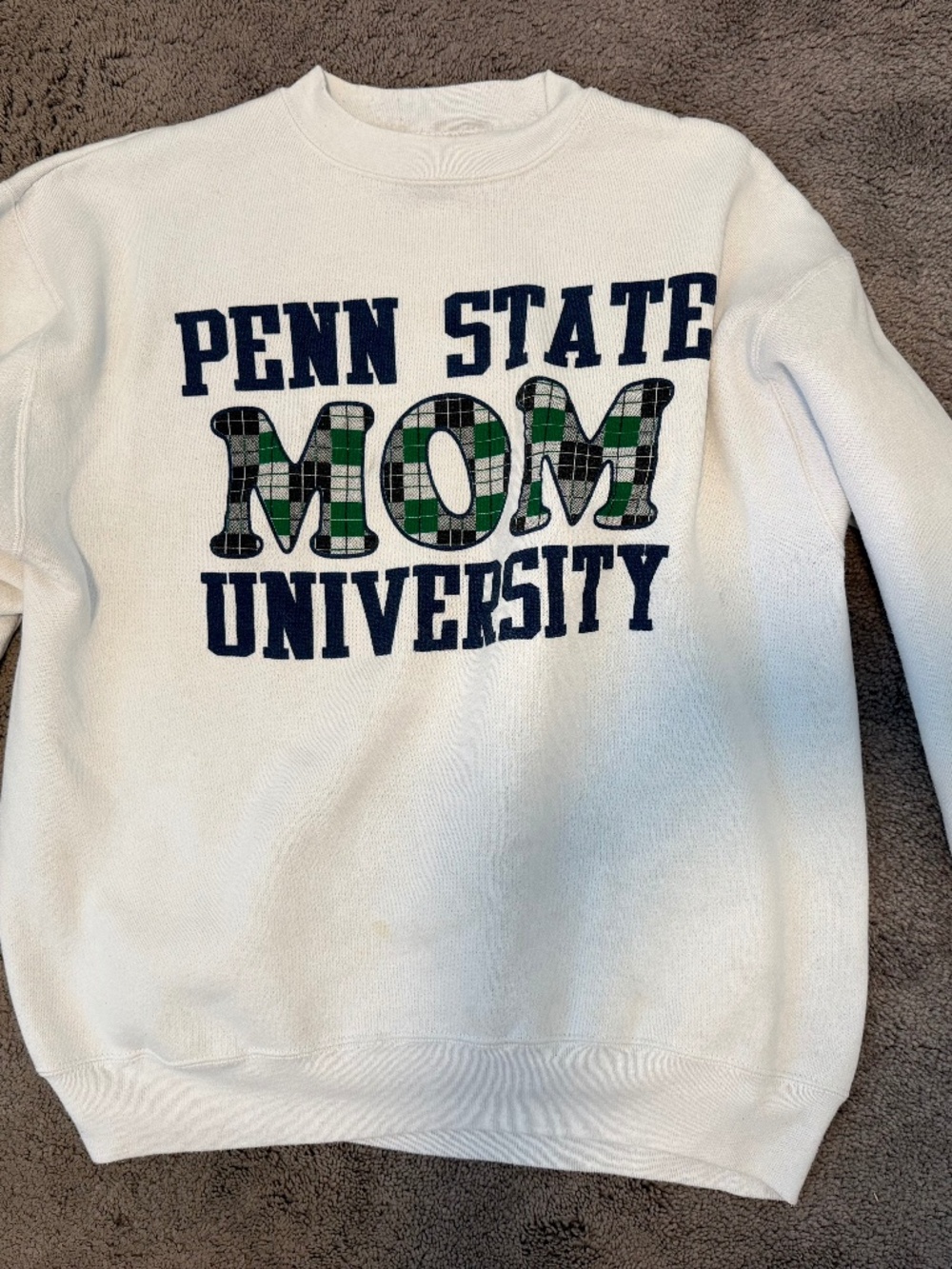 Vintage Penn State University Mom Sweatshirt - White with Plaid Letter - Size L